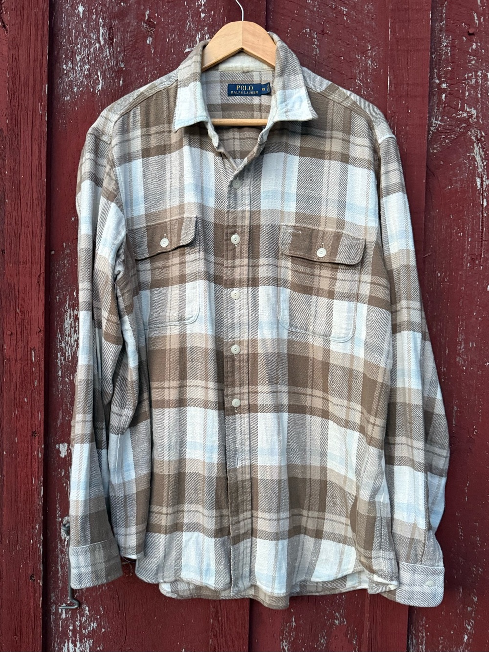 Ralph Lauren Brown and Cream Plaid Button-Down Shirt XL